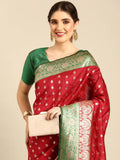 Red Banarsi Soft Silk Saree With Blouse image 3
