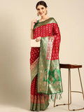 Red Banarsi Soft Silk Saree With Blouse image 4