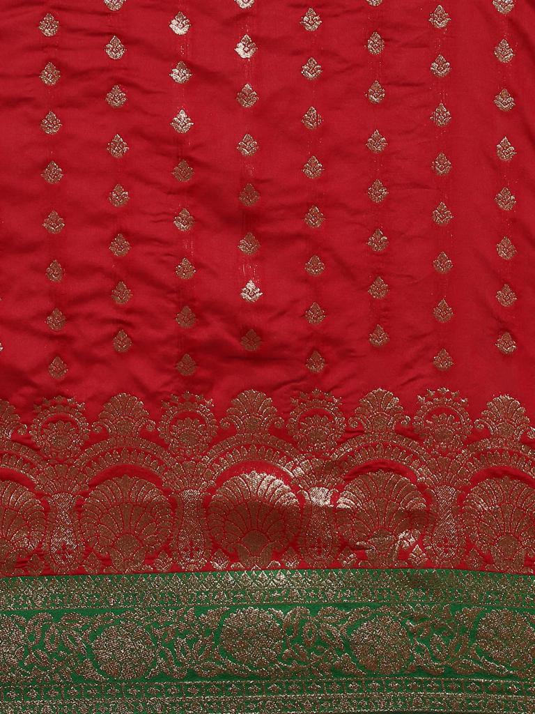 Red Banarsi Soft Silk Saree With Blouse image 5
