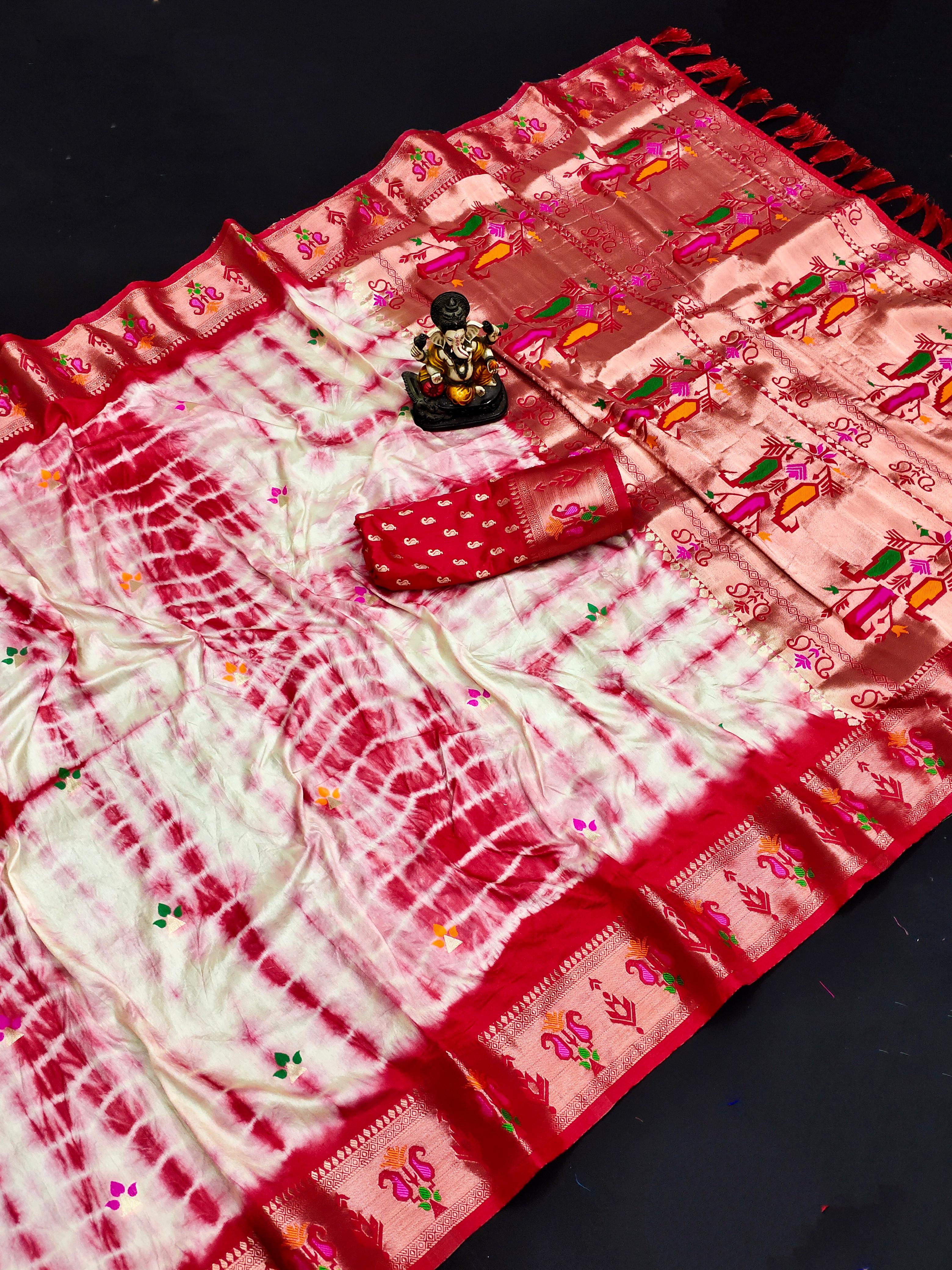 Red Paithani Silk Saree With Blouse image 3