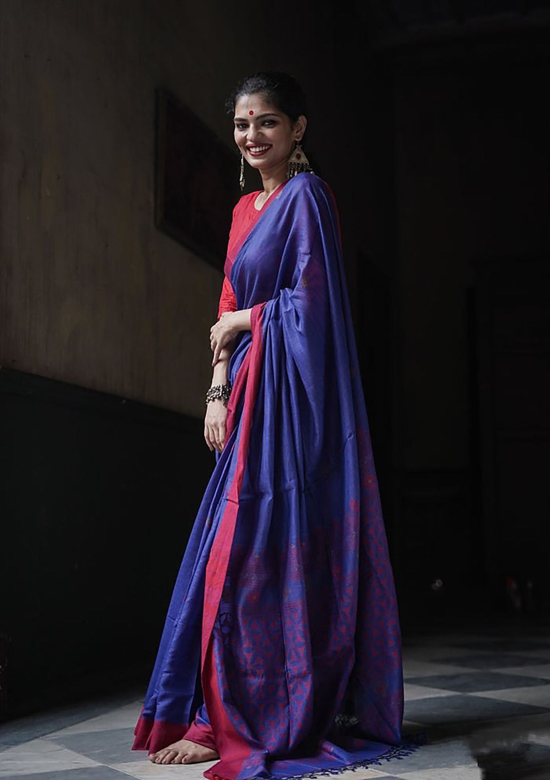 Blue Soft Lilab Slab Saree With Blouse image 1