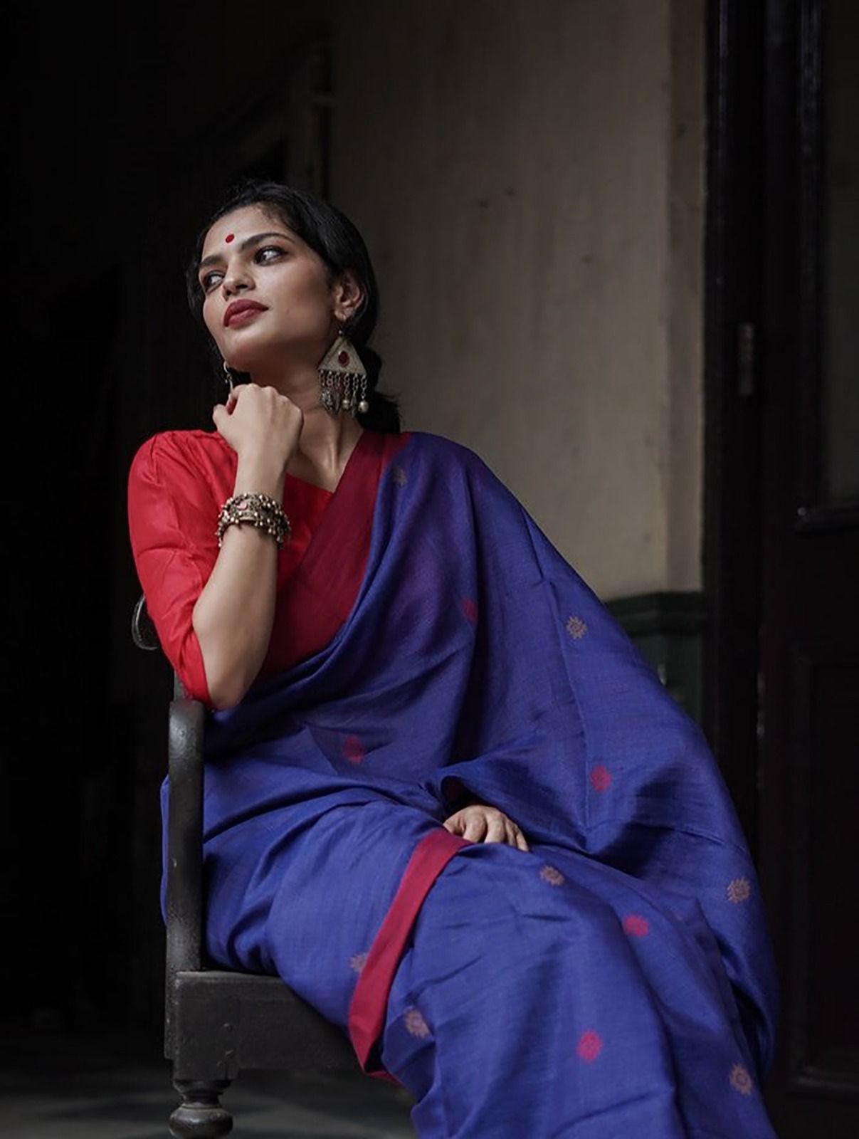 Blue Soft Lilab Slab Saree With Blouse image 3