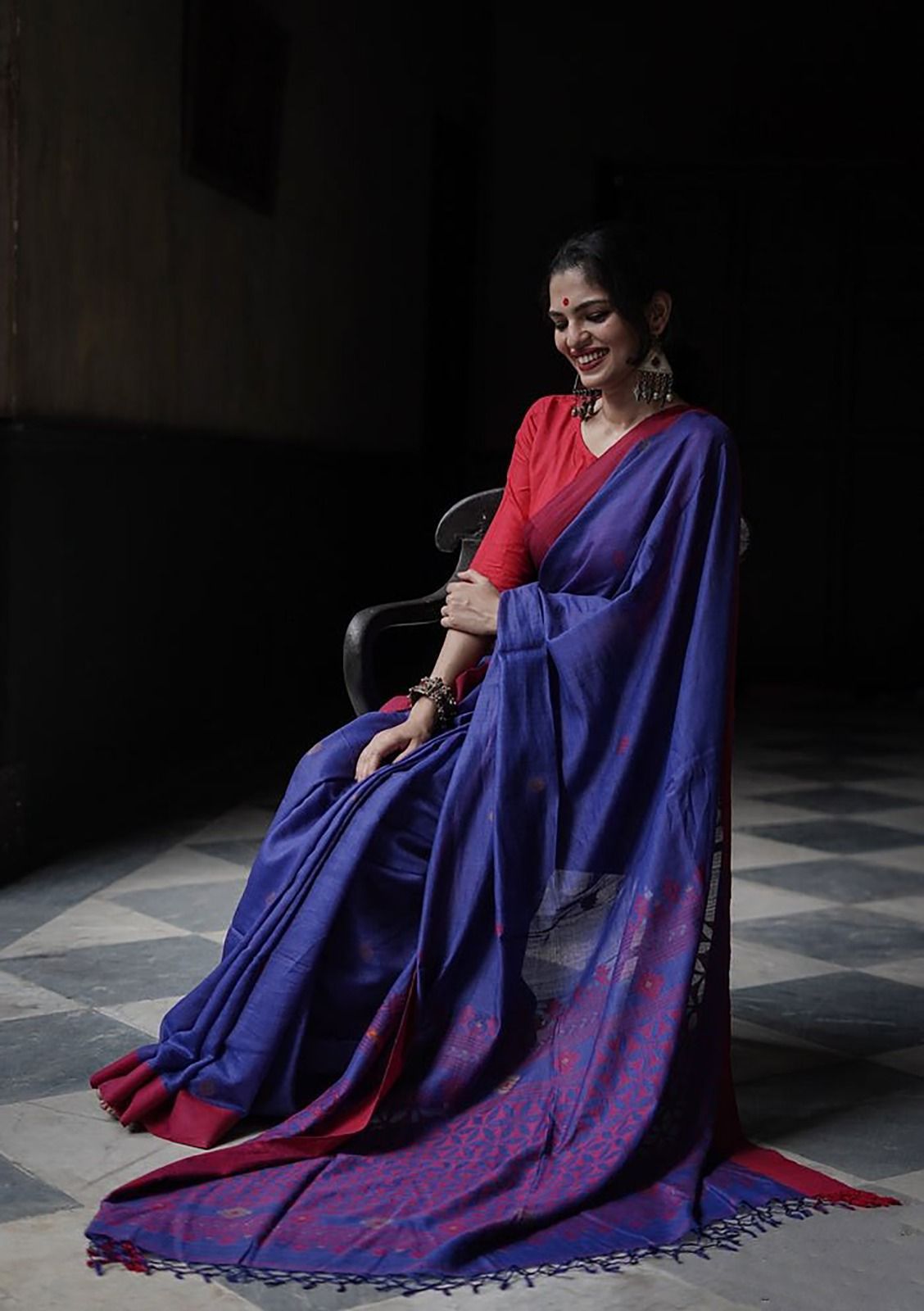 Blue Soft Lilab Slab Saree With Blouse image 5