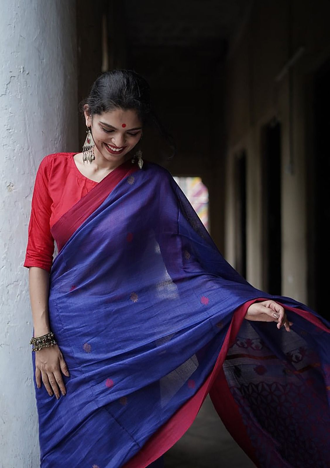 Blue Soft Lilab Slab Saree With Blouse image 6