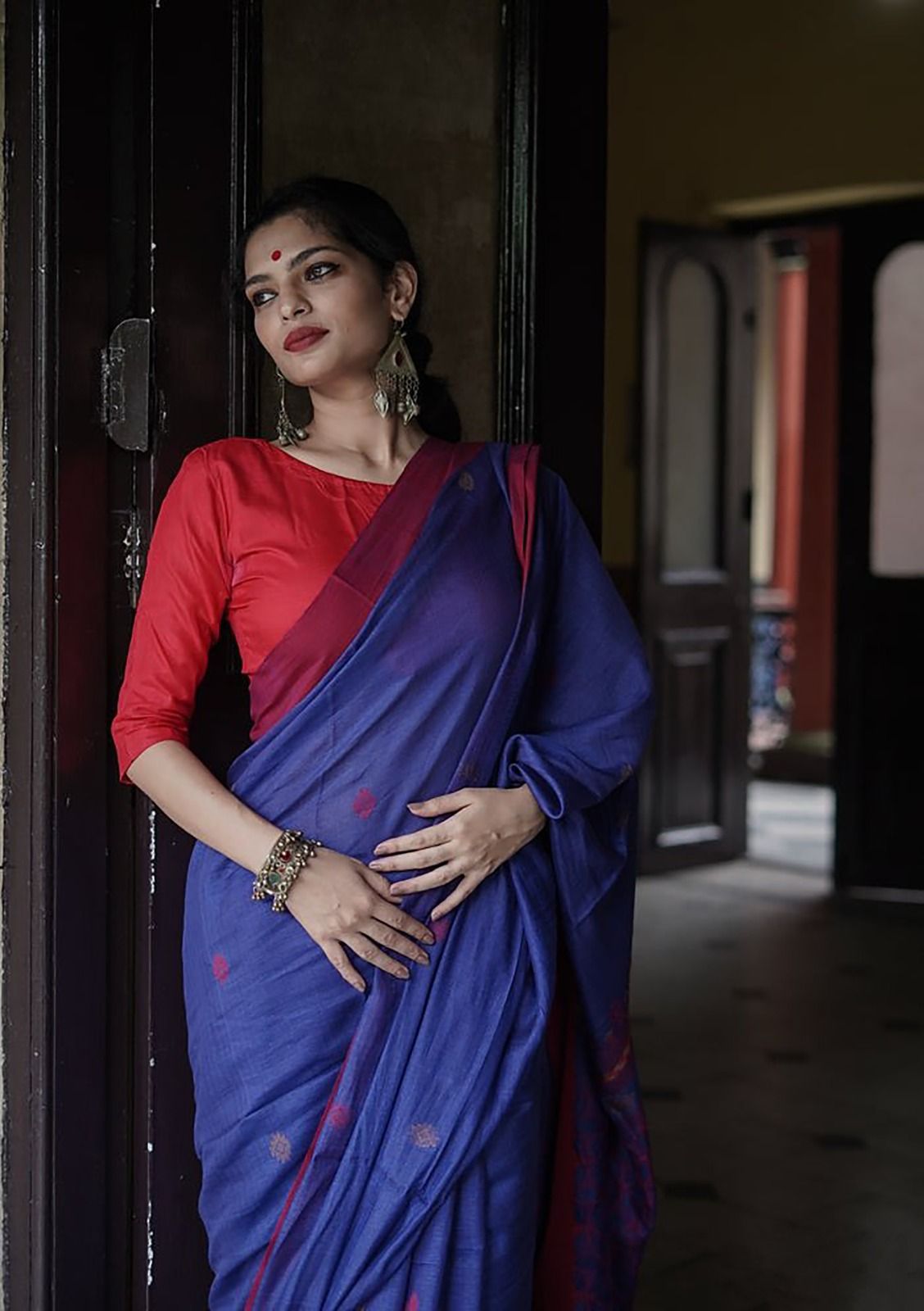 Blue Soft Lilab Slab Saree With Blouse image 7