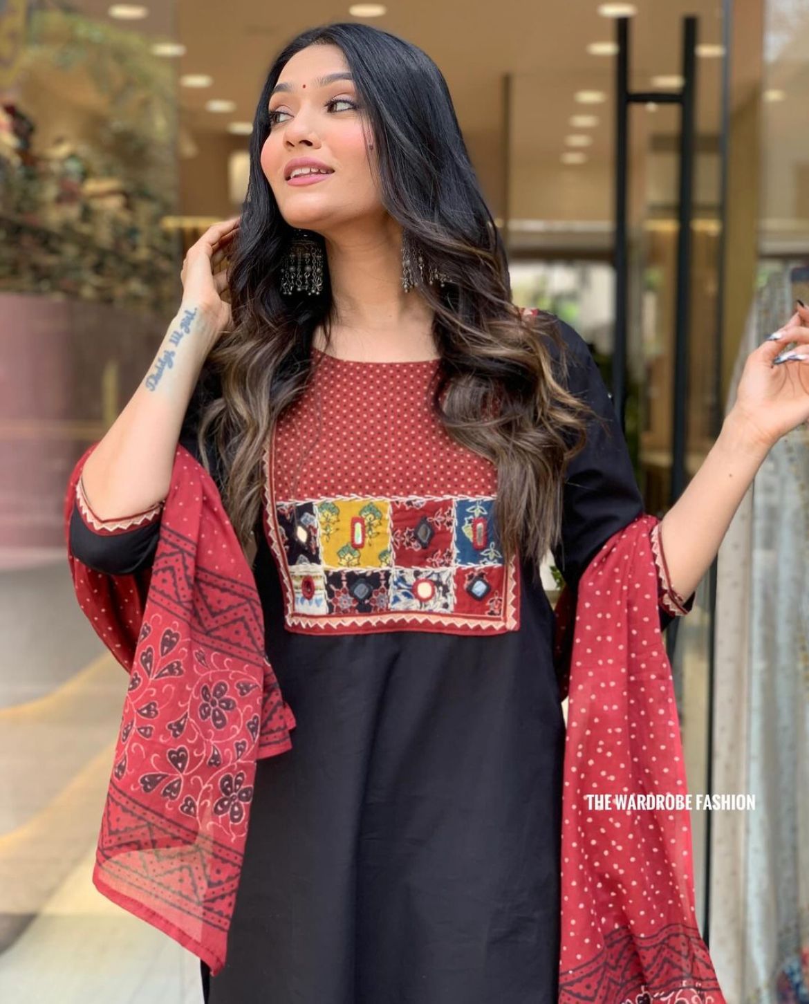 Rayon With Mirror Work Kurti Pant With Dupatta image 2