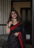 Black Soft Lilan Slab Saree With Blouse image 5