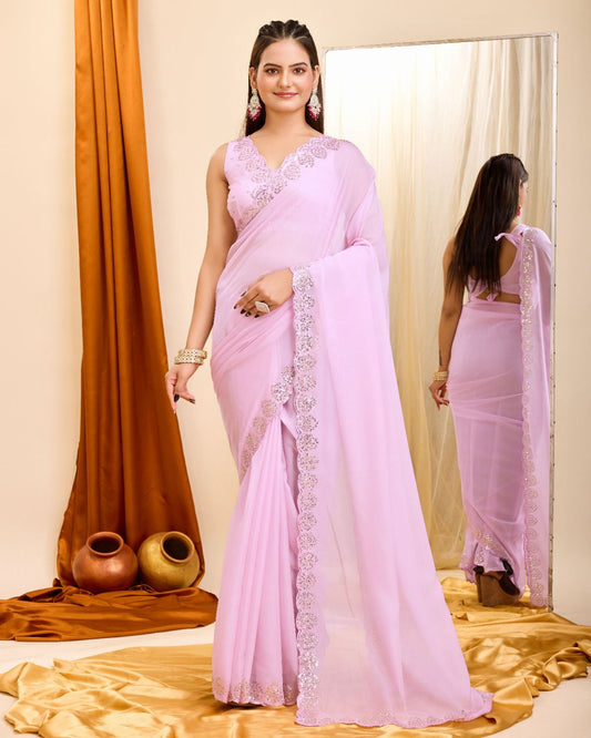 Taby Organza Silk Sequence Work Saree With Blouse image 1