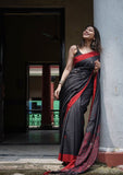 Black Soft Lilan Slab Saree With Blouse image 1