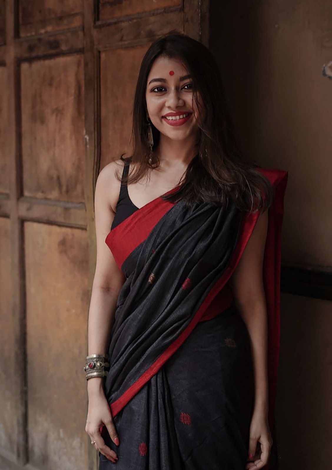 Black Soft Lilan Slab Saree With Blouse image 2