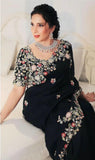 Black Georgette Embroidery Work Saree With Blouse image 3