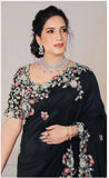 Black Georgette Embroidery Work Saree With Blouse image 4