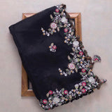 Black Georgette Embroidery Work Saree With Blouse image 10