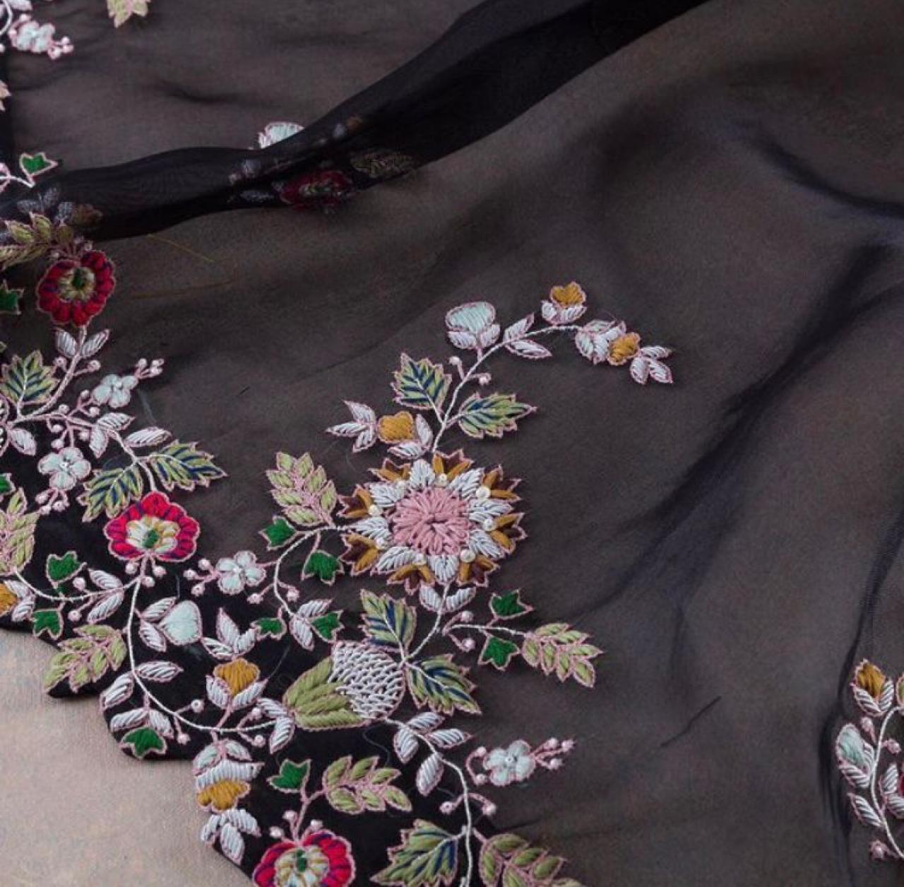 Black Georgette Embroidery Work Saree With Blouse image 12
