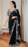 Black Georgette Embroidery Work Saree With Blouse image 1