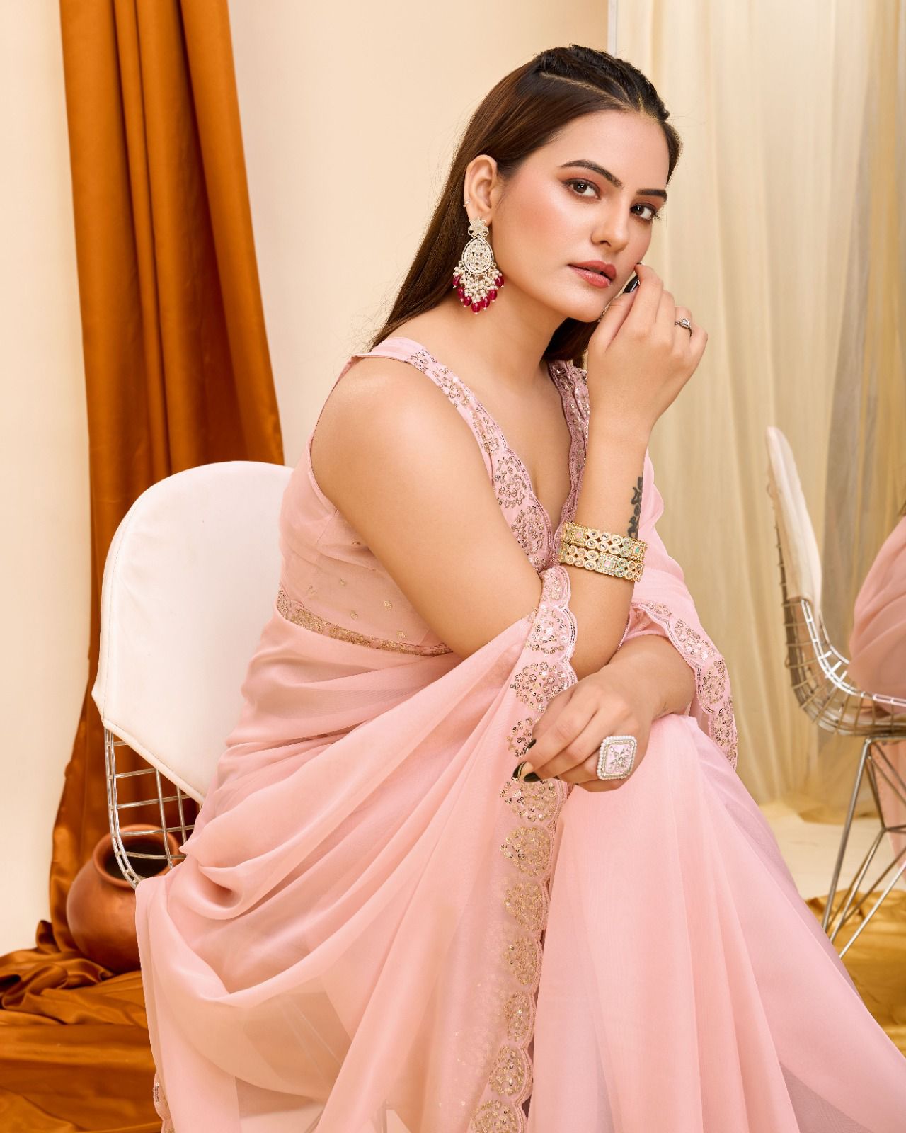 Taby Organza Silk Sequence Work Saree With Blouse image 5
