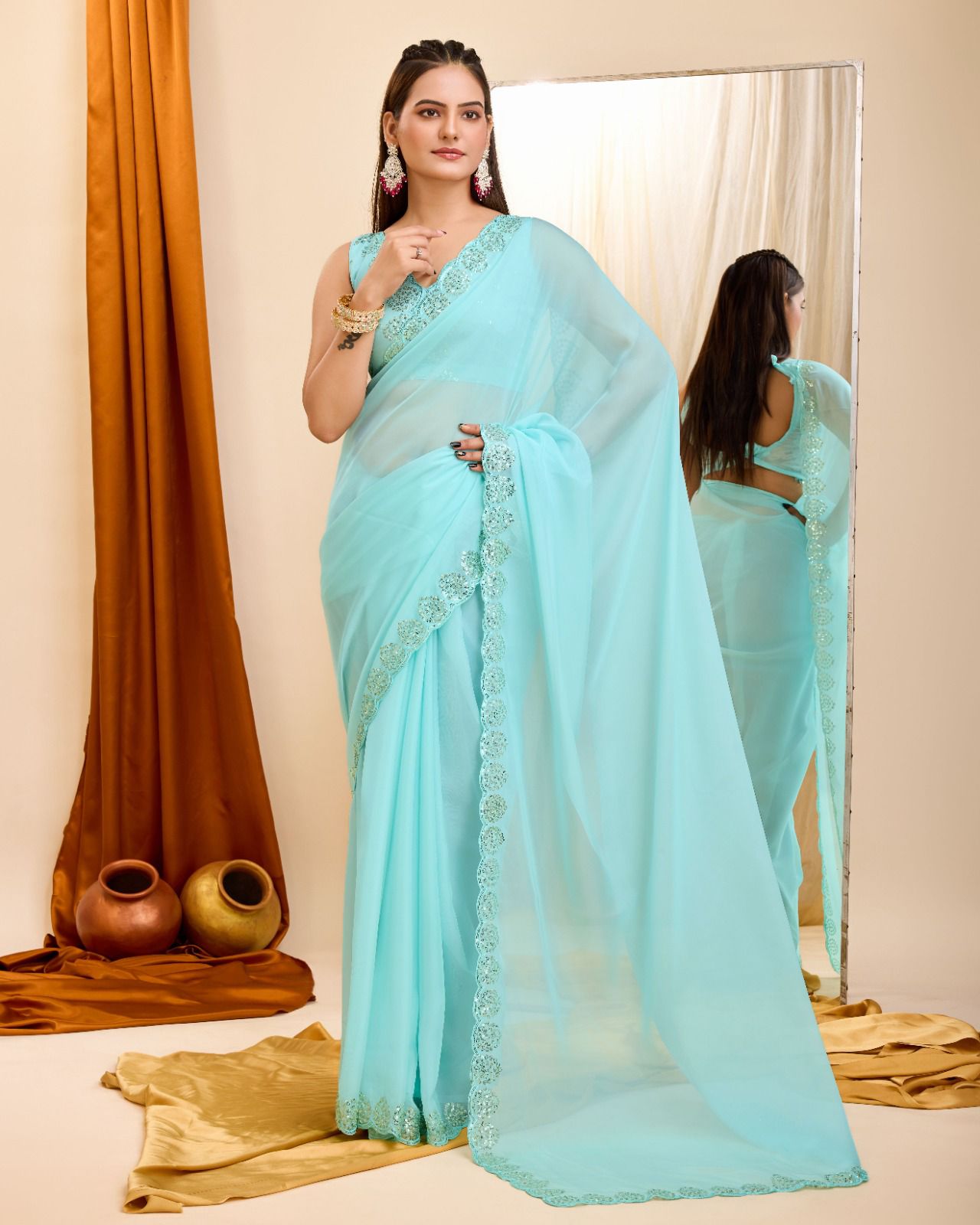 Taby Organza Silk Sequence Work Saree With Blouse image 7