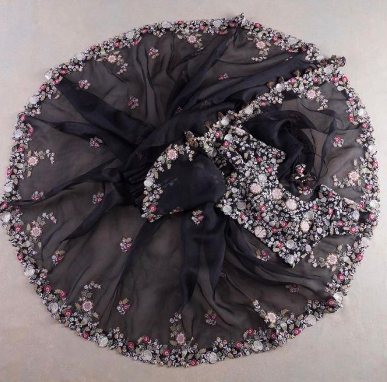 Black Georgette Embroidery Work Saree With Blouse image 6