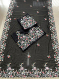 Black Georgette Embroidery Work Saree With Blouse image 16
