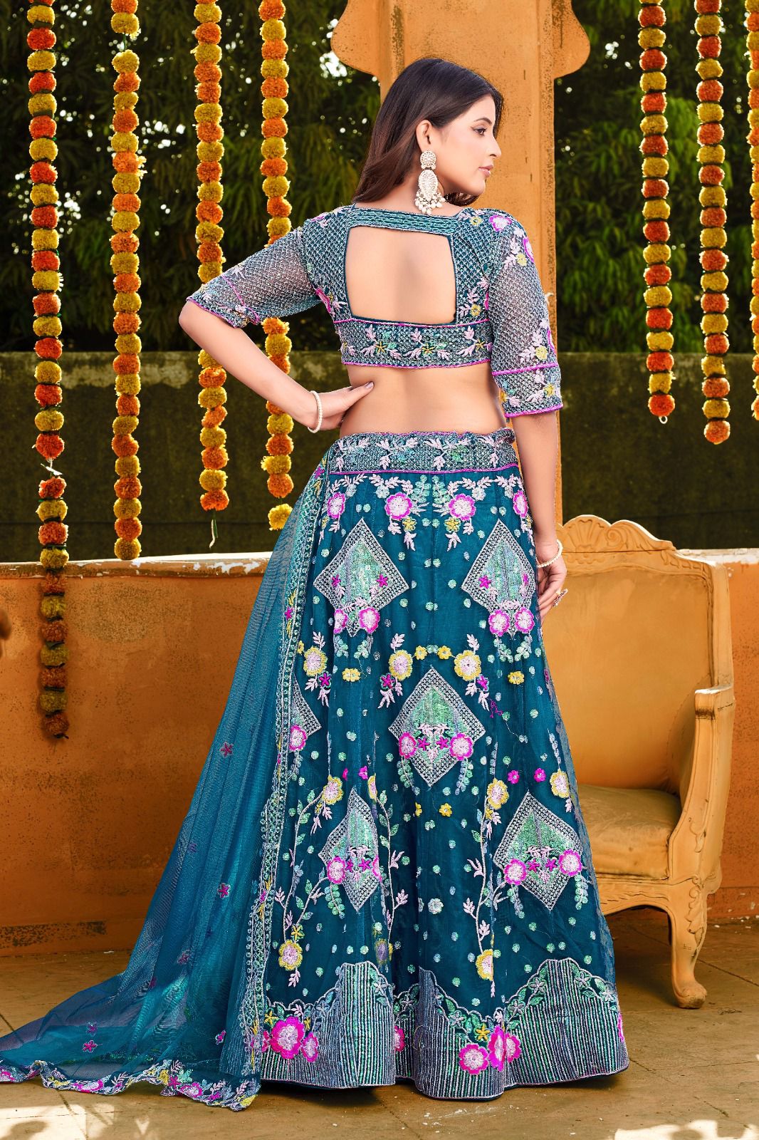 Butterfly Net Sequence Embroidery Work Lehenga Choli With Dupatta image 2