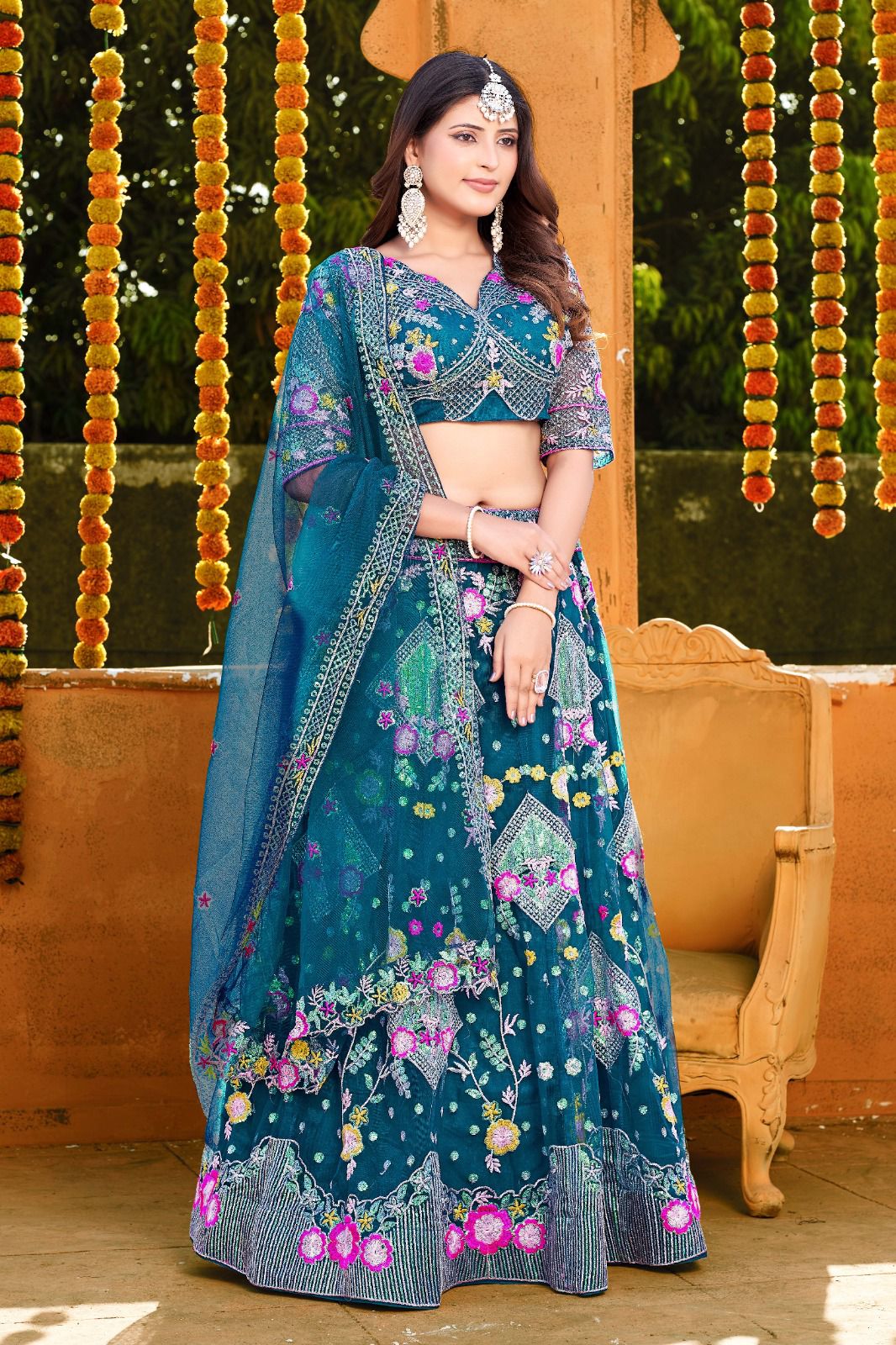 Butterfly Net Sequence Embroidery Work Lehenga Choli With Dupatta image 1