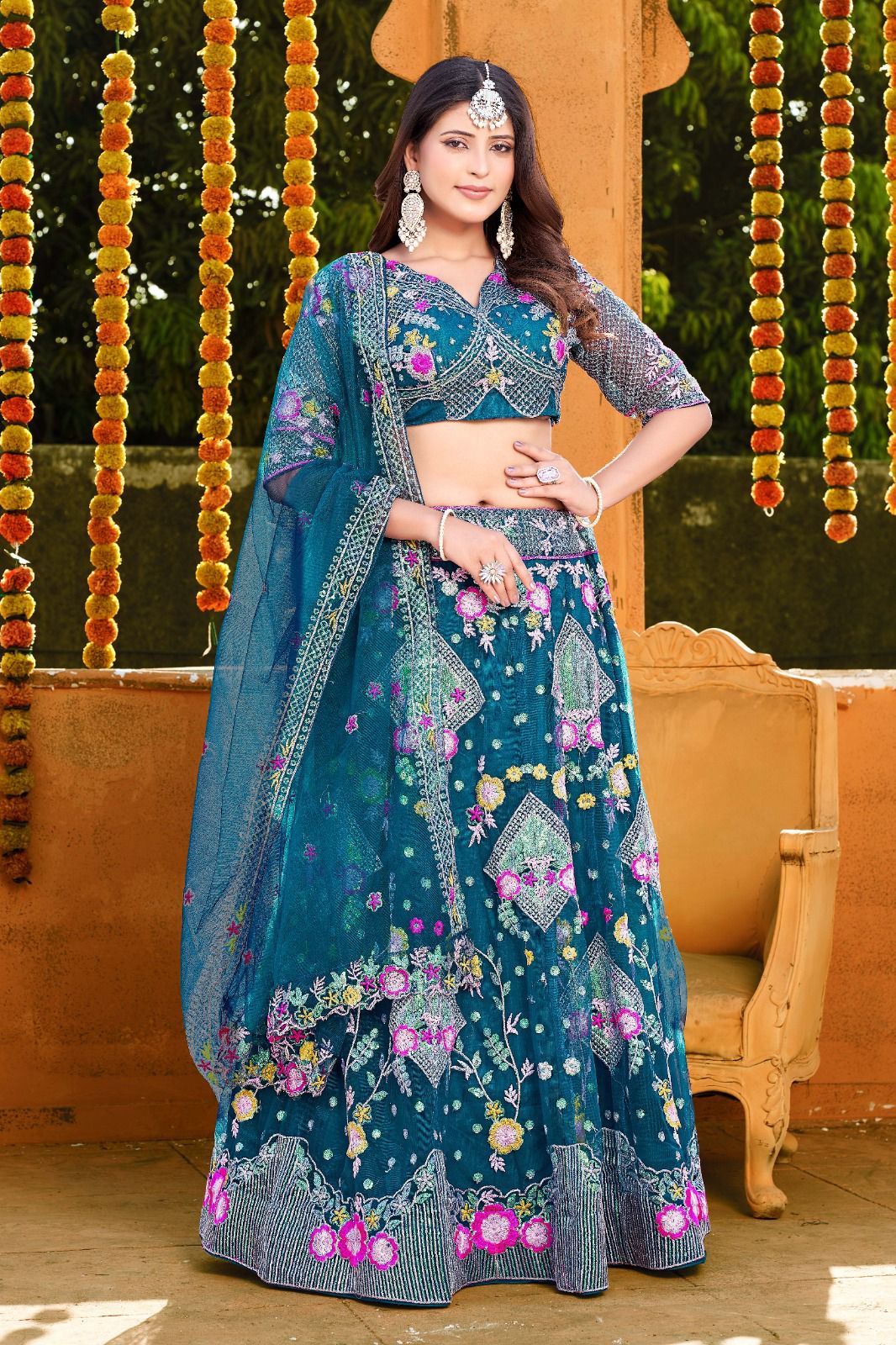 Butterfly Net Sequence Embroidery Work Lehenga Choli With Dupatta image 3