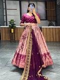 Soft Dola Silk Contrast Foil Work Border Lehenga Choli, Dupatta image 3