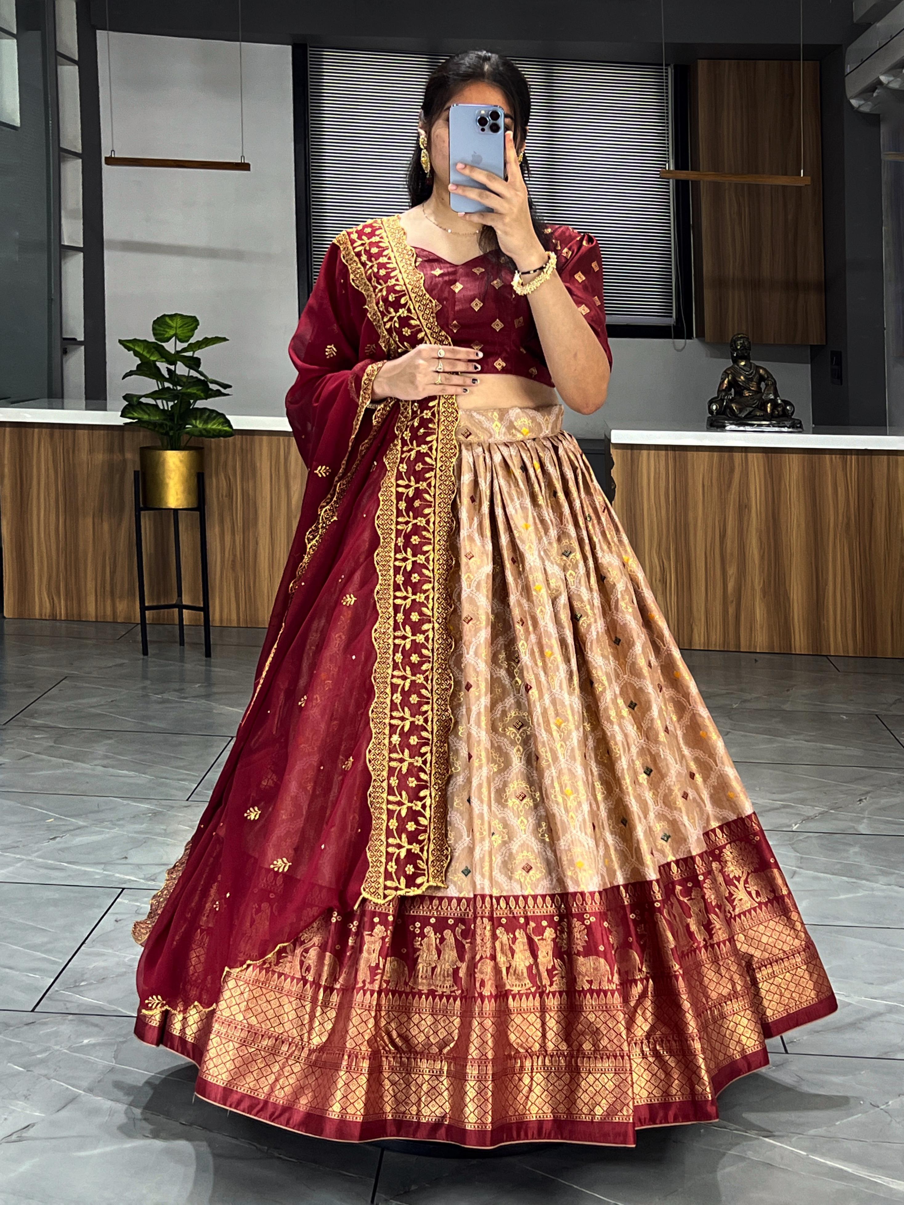 Soft Dola Silk Contrast Foil Work Border Lehenga Choli, Dupatta image 4