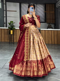 Soft Dola Silk Contrast Foil Work Border Lehenga Choli, Dupatta image 4