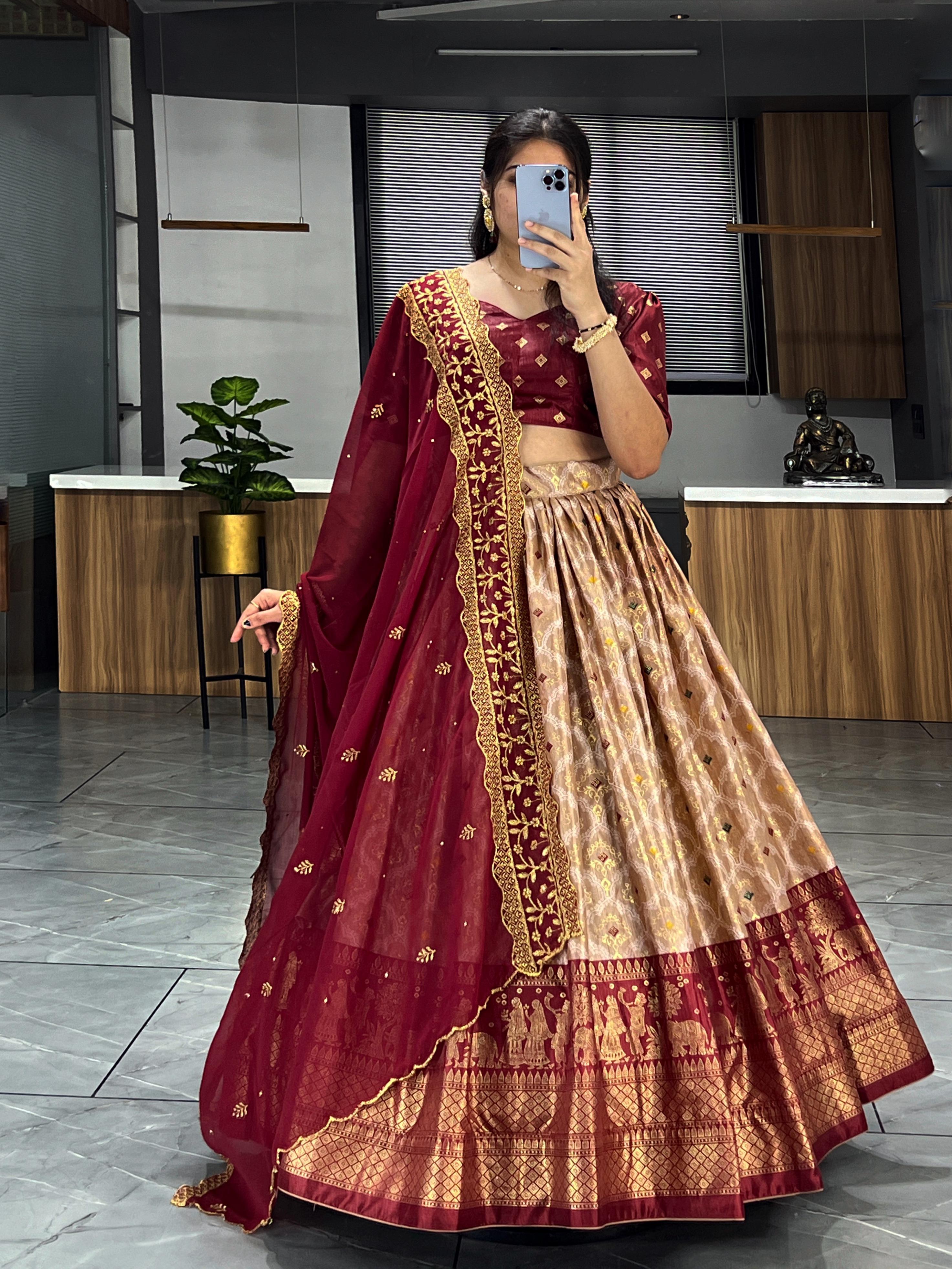 Soft Dola Silk Contrast Foil Work Border Lehenga Choli, Dupatta image 5