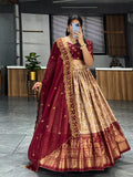 Soft Dola Silk Contrast Foil Work Border Lehenga Choli, Dupatta image 5