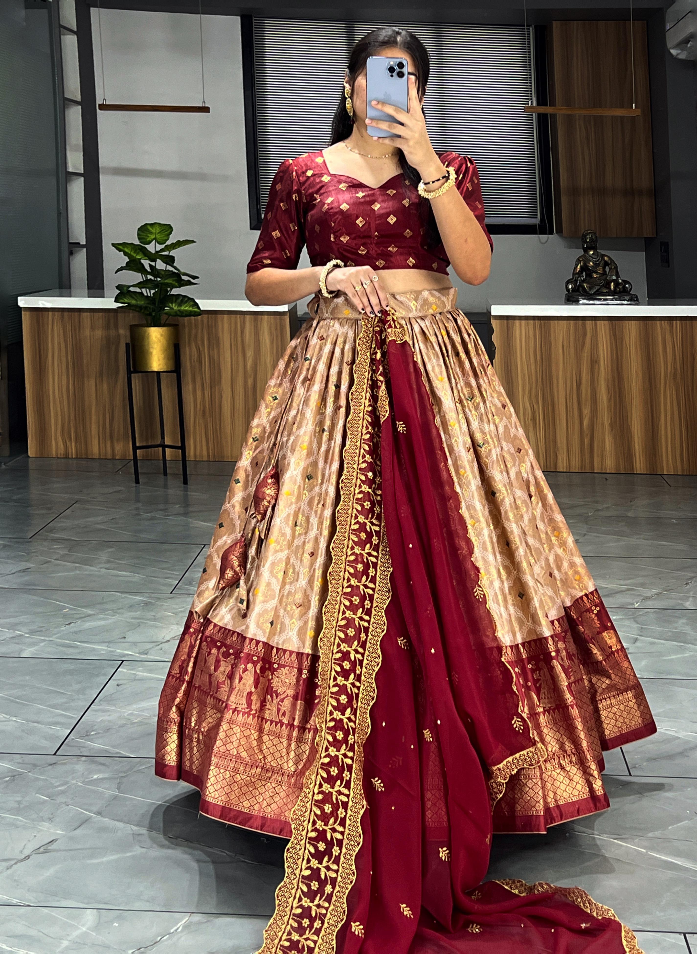 Soft Dola Silk Contrast Foil Work Border Lehenga Choli, Dupatta image 6