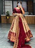 Soft Dola Silk Contrast Foil Work Border Lehenga Choli, Dupatta image 6