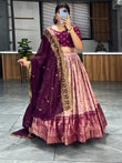 Soft Dola Silk Contrast Foil Work Border Lehenga Choli, Dupatta image 1