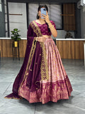 Soft Dola Silk Contrast Foil Work Border Lehenga Choli, Dupatta image 2