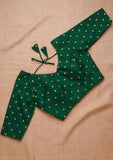 Green Readymade Saree  Blouse, Golden Zari Blouse image 1