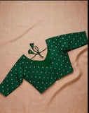 Green Readymade Saree  Blouse, Golden Zari Blouse image 2