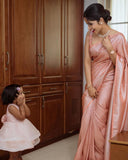 Peach Banarasi Soft Silk Saree With Unstitched Blouse image 4