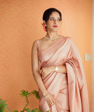 Peach Banarasi Soft Silk Saree With Unstitched Blouse image 1