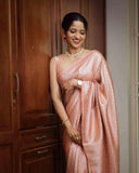 Peach Banarasi Soft Silk Saree With Unstitched Blouse image 2