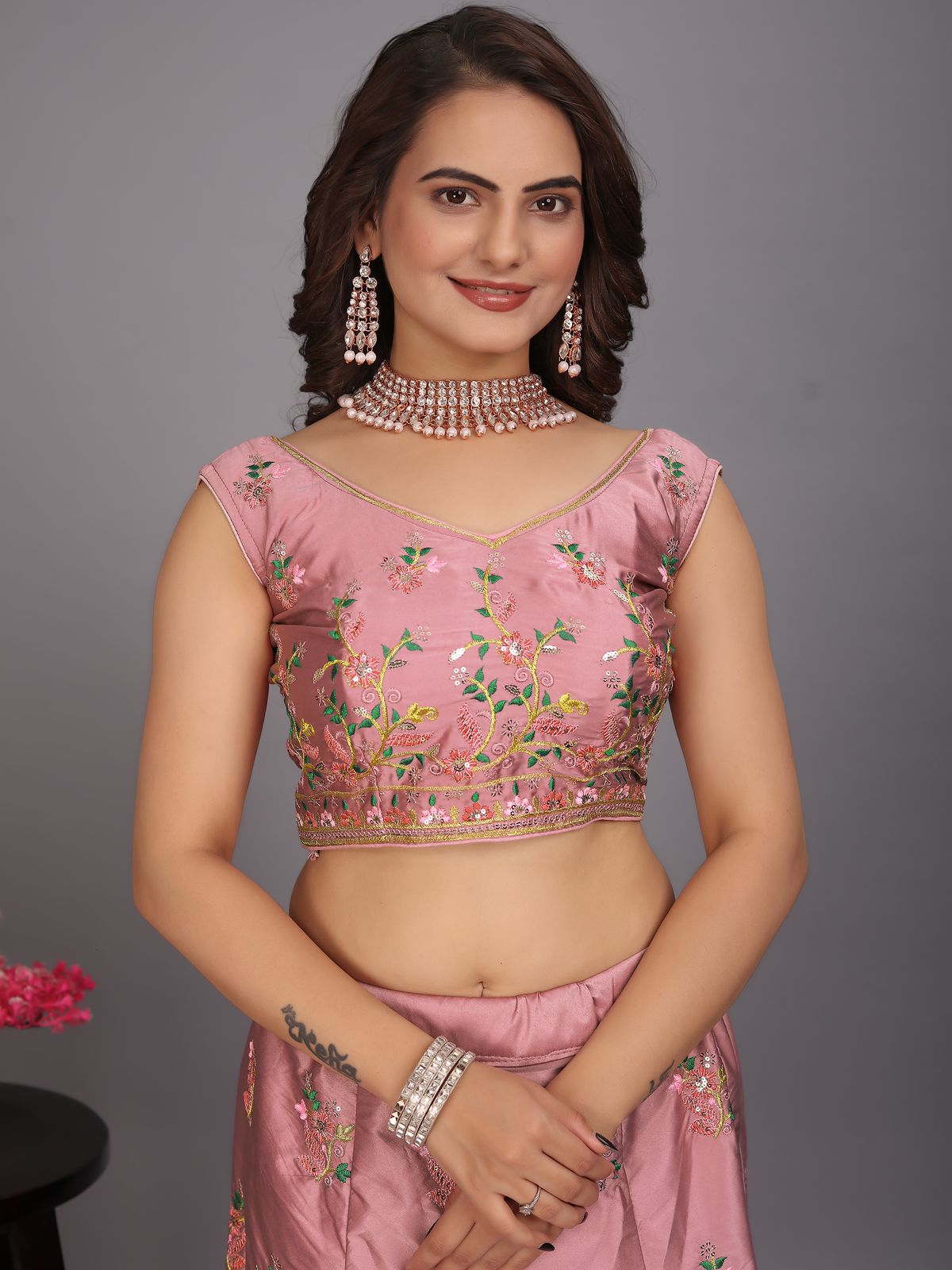 Malay Satin Silk Sequence Embroidery Work Lehenga Blouse Dupatta image 6