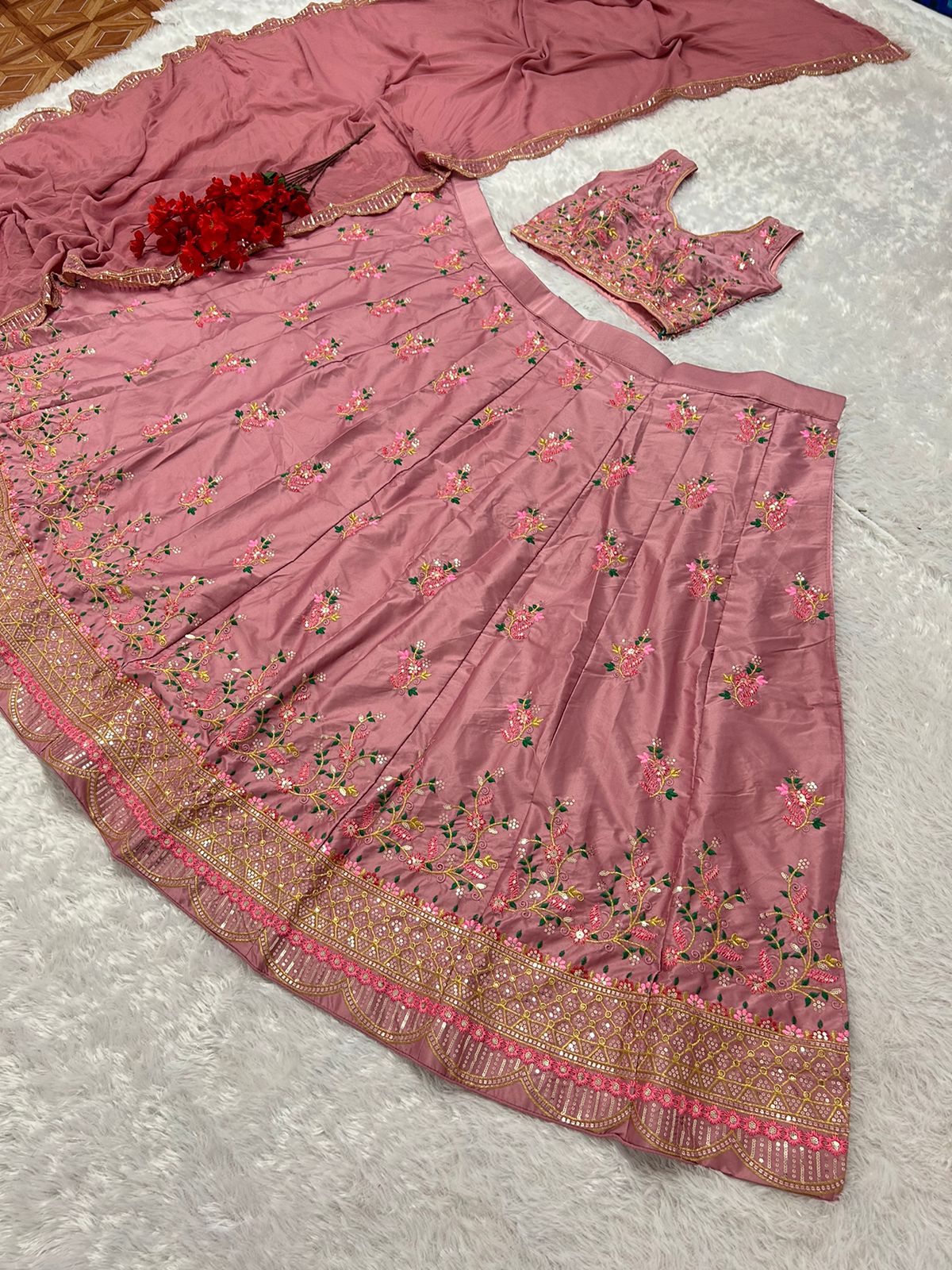 Malay Satin Silk Sequence Embroidery Work Lehenga Blouse Dupatta image 7