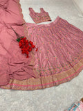 Malay Satin Silk Sequence Embroidery Work Lehenga Blouse Dupatta image 10