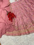 Malay Satin Silk Sequence Embroidery Work Lehenga Blouse Dupatta image 11