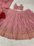 Malay Satin Silk Sequence Embroidery Work Lehenga Blouse Dupatta image 13