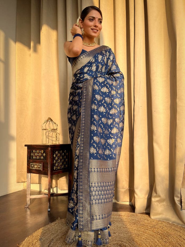 Banarasi Soft Silk Jacquard Border Saree image 7