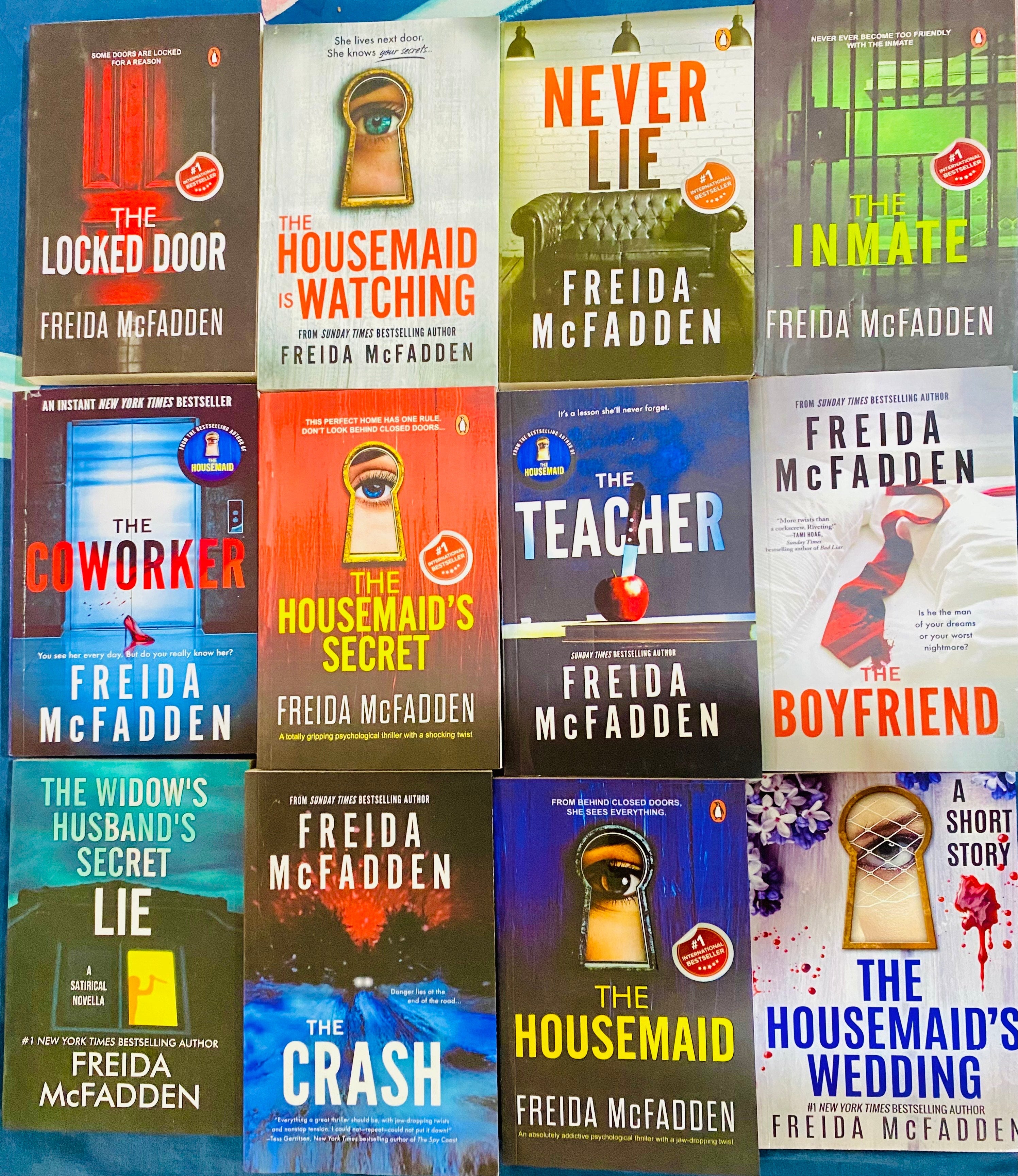 Freida McFadden Thriller Series 12 Books Collection Set (The Housemaid, The Housemaid's Secret, Housemaid Is Watching, The Never Lie, Coworker, Locked Door, Teacher, Inmate, The Crash and Boyfriend) Paperback – May 19, 2025 Paperback bookcover – AVRBO