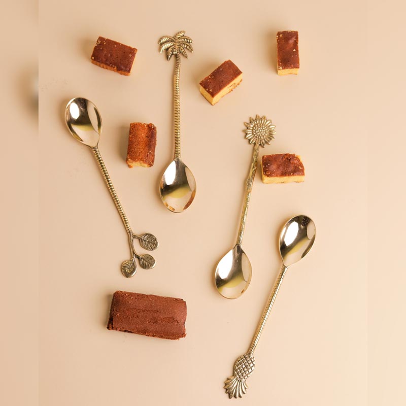 Tropical Design Brass Spoons | Set of 4 | 8 inches image 1