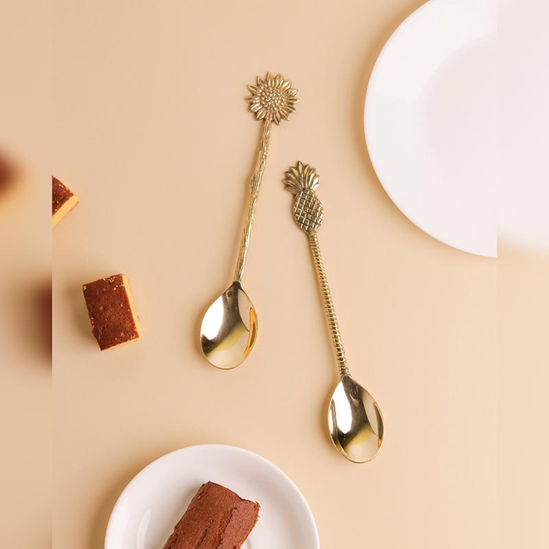 Tropical Design Brass Spoons | Set of 4 | 8 inches image 2