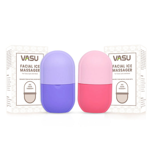 Vasu Facial Ice Massager Face Eyes & Neck Combo (Purple & Pink)  Ice Cube Roller - 220 gms image 1
